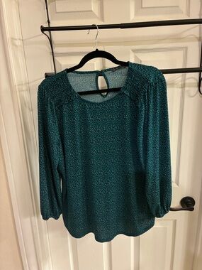 Adrianna Papell Teal Speckled Long-Sleeve Blouse